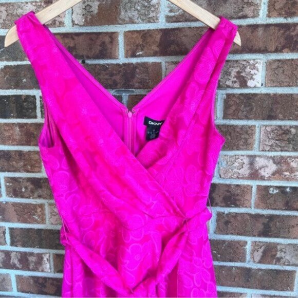 DKNY Sleeveless Double-V Faux Wrap Belted Evening Cocktail Dress S 6 fuchsia - Picture 6 of 16